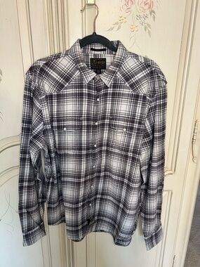 Lucky Brand Men's Black and White Plaid Snap-Front Shirt